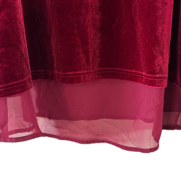 Suzanne Betro 2X BURGUNDY Velvet Tunic Top with Bell Sleeves Chiffon Hem - Picture 3 of 12
